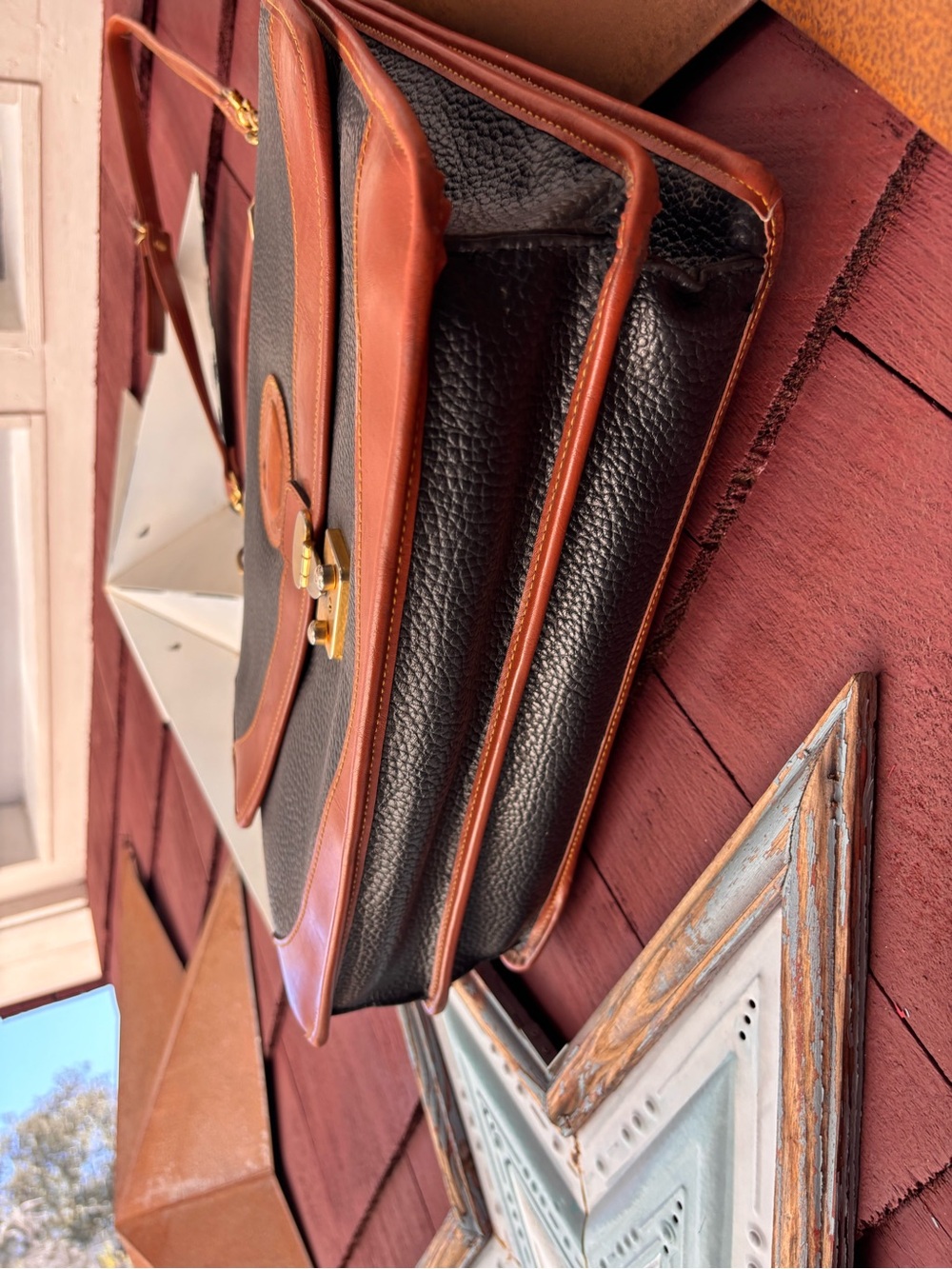 Vintage 90s Dooney & Bourke Black & Tan Leather Laptop Briefcase Shoulder Strap - Picture 8 of 16